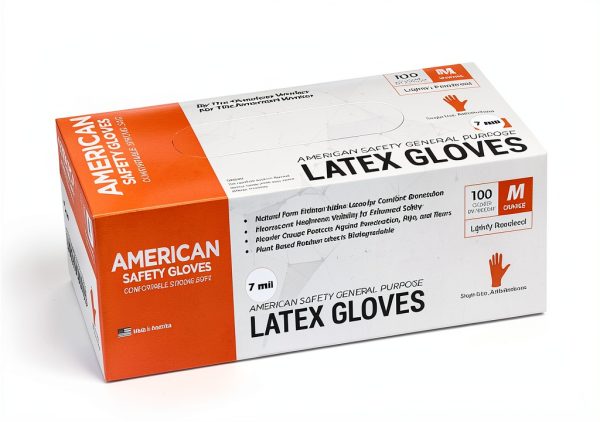 American Safety Disposable Orange Gloves Medium Latex Work-5