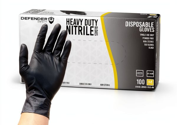 Defender Safety Black Nitrile Gloves Heavy Duty Chemical-0