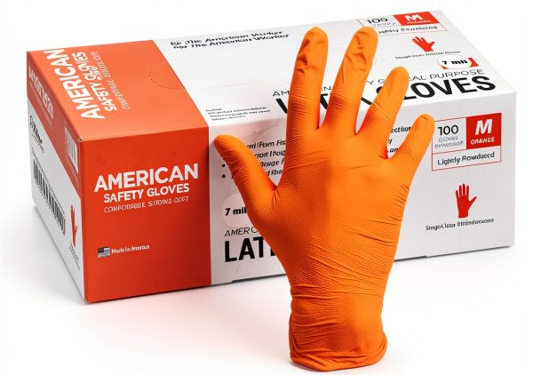 American Safety Disposable Orange Gloves Medium Latex Work-0